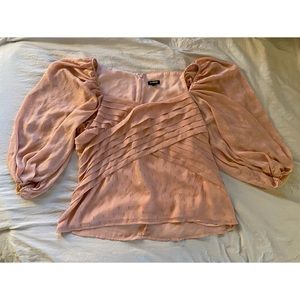 (NWOT) Express Pink & Shiny Gold Puff Sleeve Top, Size XL